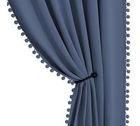StangH Stone Blue Blackout Curtains 84 inch for Living Room/Patio Sliding Door, Pompom Thermal Insulated Door Panels for Bedroom, Nursery Kids Home Decoration, W52 x L84, 2 Panels