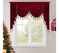 StangH Theater Red Waterfall Valance Curtains - Super Soft Blackout Velvet Swag Valances for Christmas Holiday Decoration, Room Darkening Window Drapes for Kitchen/Bedroom, W59 inches, 1 Panel