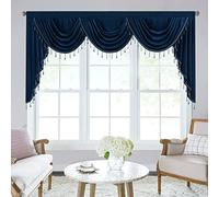 StangH Thick Velvet Waterfall Valance Curtains for Living Room, Luxury Rod Pocket Room Darkening Swag Valances with Beads for Bedroom/Sliding Door, Navy Blue, W79 inches, 1 Panel
