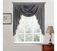 StangH Thick Velvet Window Curtains Valance for Bedroom, Grey Waterfall Single Swag Valance with Luxury Beads for Living Room/Kitchen, W39 inches, 1 Panel