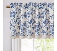 StangH Valance Curtains for Living Room/Cabinet,Floral Pattern Short Curtains Farmhouse Rustic Vintage Decor Room Darkening Rod Pocket Window Treatment,Blue,W52 x L18,1 Panel
