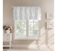 StangH Valance for Windows Cafe Curtains, Shabby Chic Ruffle Rod Pocket Valance, Classic Cottagecore Short Curtains, Faux Silk Fabric for Homedecor/Bathroom/Kitchen, W52 x L18, 1 Panel