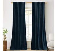 StangH Velvet Curtains 132 inches Long Navy Blue High Ceiling Tall Curtains Back Tab Blackout Thermal Insulated Window Drapes for Living Dining Room Office, W52 x L132, 2 Panels