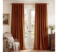 StangH Velvet Curtains 96 inches Long - Burnt Orange Holiday Home Decor Back Tab Blackout Privacy Assured Window Covering for Living Room Sliding Door, W52 x L96, 2 Panels