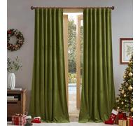 StangH, Velvet Curtains, Olive Green, Extra Long, Back Loops, Thermal Insulating, Privacy Protection, 52"W x 144"L, for Living Room, Room Divider, 2 Curtains