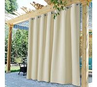StangH Waterproof Curtains for Patio, Outdoor Blackout Curtain Panel Block Sunlight Heat Out, Privacy Protect Extra Wide Curtains for Porch/Pool Hut/Yard, W100 x L95, Natural Beige, 1 Panel