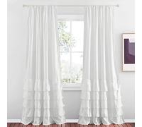 StangH White Ruffle Curtains for Bedroom 84 inches Long, Shabby Chic Ruffled Faux Silk Curtains for Living Room/Nursery Kids Room, Luxury Home Decoration for Backdrops, W52 x L84, 2 Panels