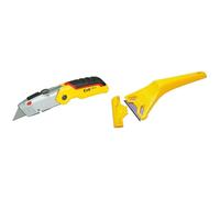 STANLEY 0-10-825 FATMAX Retractable Folding Knife, Yellow/Silver & 0-28-590 593OC Plastic Window Scraper Compatible with Plastic