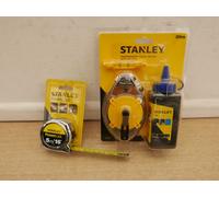 STANLEY 0 47 465 30M CHALK LINE LINE LEVEL & BLUE CHALK + 5M/16' POWERLOCK TAPE