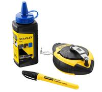 Stanley FatMax 30M Chalk Line Reel + 113G Blue Chalk & Fine Marker Pen, 047681