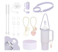 Stanley 10Pcs Accessories Kit - 9-10mm Straw Cover Toppers, Silicone Boot, Initial Letter Charm, Leak Proof Seal (Orchid, L)