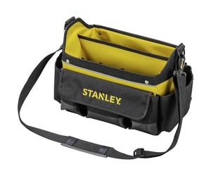 STANLEY 12in 600 Denier 15kg Load Open Mouth Tool Tote Bag, STST1-70718 | Heavy Duty Steel handle, Multiple Pocket Storage for Small parts, Adjustable Comfortable Shoulder Strap