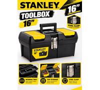 Stanley 16” Tool Box with Tote Tray + 2 Top compartments Heavy Duty 1-92-065