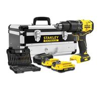 Stanley 18V V20 Li-Ion Brushless Hammer Drill Kit with 50 Piece Set, 2 2Ah Batteries, 2A Charger, Metal Tool Box with Drawer