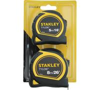 Stanley Tylon™ Pocket Tapes 5m/16ft + 8m/26ft (Twin Pack) corrosion resistant, long-life, nylon coated blade, with bi-material case for improved grip