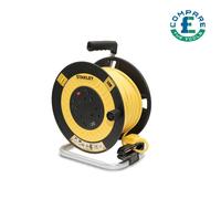 Stanley 240V 13A Open Drum 50m Cable Reel 4-Socket with 2 USB