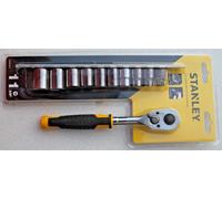 STANLEY 3/8" DRIVE 11 PIECE METRIC 12 POINT SOCKET SET 72 TOOTH RATCHET