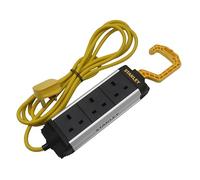 STANLEY 3-Gang 3M Powerboard with Foldable Hook for Easy Attachment to ladders scaffolds or Ground Points - Hi-vis Yellow Cable Increases Job site Safety
