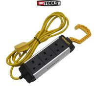 STANLEY 3-Gang 3M Powerboard with Foldable Hook for Easy Attachment to ladders scaffolds or Ground Points - Hi-vis Yellow Cable Increases Job site Safety