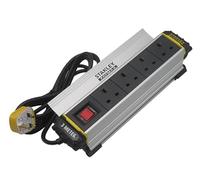 STANLEY 3M Powerboard with Four 13 amp sockets and Aluminium clamp - Durable Construction Bumpers for Added Protection - high Visibility, Yellow Cable Increases Job site Safety