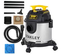 STANLEY 4 Gallon Wet Dry Vacuum, 4 Peak HP Stainless Steel 3 in 1 Shop Vacuum Blower with Powerful Suction, Vacuum for Job Site, Garage, Basement, Workshop, Top Handle, Portable Wet Dry Vac SL18301-4B