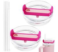Stanley 40oz Tumbler Lid Compatible, 2 Pack Replacement Lids Fit for Quencher 2.0 40 OZ, With Straws and Cleaning Brush (Hot Pink)