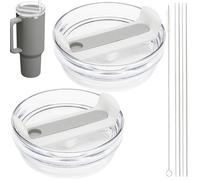 Stanley 40oz Tumbler Lid Replacement - 2 Pack, Fit for Quencher 2.0, with Straws and Cleaning Brush (Grey)