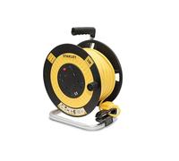 STANLEY 50M Open Drum Cable Reel with 4 240V sockets and Two USB sockets - Built-in Cable Guide and Textured Grip for Added Comfort - The high Visibility Yellow Cable is Fitted with a 240V Plug