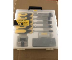 STANLEY 5PCE DYNAGRIP WOOD CHISEL SET + OILSTONE & HONING GUIDE 5 16 421