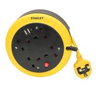 STANLEY 5M Cable Reel with Four 240V sockets and Two USB sockets - The Design ensures the Cable is Fully Protected During Transportation - LED Indicator Overload Protection System