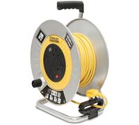 Stanley 6 Socket Open Metal Drum Cable Reel 240v and USB 25m