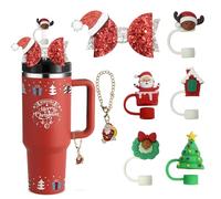 Stanley 7Pcs Straw Cover Cap, Christmas Cup Accessories, 10mm Reusable Tips Lids, Silicone Topper for 30 or 40 Oz Tumbler With Handle (Red 3)