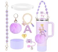 Stanley Accessories Set - Straw Topper, Silicone Cup Boot, Water Bottle Strap, Letter Charms for 40oz & 30oz Tumblers (Purple)