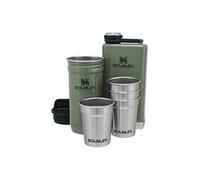 Stanley Adventure Pre-Party Shot Glasses Set + Hip Flask - BPA-Free Stainless Steel Flask - Alcohol Gifts Set - Dishwasher Safe - Hammertone Green