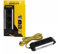 Stanley ALU 3-Way Power Strip with Switch IP20 2 m Silver Cable Plug Bar