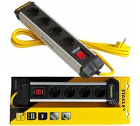 Stanley Aluminium Power Strip 4-Way With Switch IP20 2m Cable, Silver