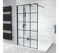 Stanley Black Grid 1000mm Shower Screen - 8mm Tempered Glass, Reversible, with Support Bar, 1900mm High
