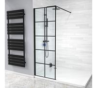 Stanley Black Grid 700mm Shower Screen 8mm Tempered Glass with Support Bar