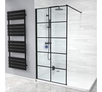 Stanley Black Grid 900mm Shower Screen 8mm Tempered Glass with Support Bar
