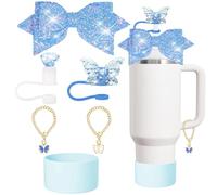 Stanley Charm accessories,bow and diamond straw lid,Stanley Cup 40 or 30 oz accessories with Charm,unique charm Tumbler accessories(Blue)