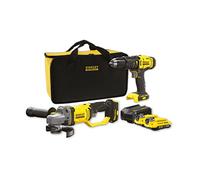 Stanley Combo Kit: V20 Li-Ion 18V SFMCD711 Hammer Drill + SFMCG400 Mini Grinder, 2 x 2Ah Lithium-Ion Batteries, 1A Charger, Stanley Bag