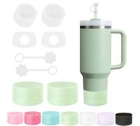 Stanley Cup Accessories 8 Pcs, Including 2 Straw Cover Cap, 2 Square Spill Stopper, 2 Round Leak Stopper, 2 Pcs Silicone Boot for Stanley Cup 2.0 40/30oz/Tumbler (Transparent Green）