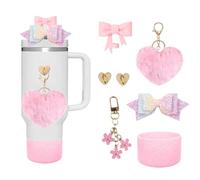 Stanley Cup Accessories for 30/40 oz, 6PCS Stanley Cup Accessories Set, Including Siliocne Cup Boot, Straw Cover, Plush Heart Pendant, Charm Keychain, Bow Decoration, Heart Hook (Pink)
