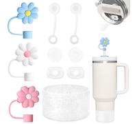 Stanley Cup Accessories Set - 10 Pcs Including Silicone Spill Proof Stopper, Flower Straw Cover Cap, Bling Silicone Boot Sleeve for Stanley 40oz & 30oz Tumbler