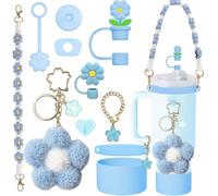 Stanley Cup Accessories Set, 11PCS Decor Includes Bracelet, Lid Ring, Sleeve, Straw Cover, Pendant, Anti-Spill Stopper, Heart Base for 40oz&30oz Cups, Blue
