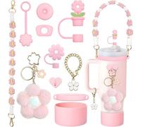 Stanley Cup Accessories Set, 11PCS Decor Includes Bracelet, Lid Ring, Sleeve, Straw Cover, Pendant, Anti-Spill Stopper, Heart Base for 40oz&30oz Stanley Cups, Pink