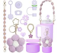 Stanley Cup Accessories Set, 11PCS Decor Includes Bracelet, Lid Ring, Sleeve, Straw Cover, Pendant, Anti-Spill Stopper, Heart Base for 40oz&30oz Stanley, Purple