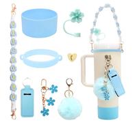 Stanley Cup Accessories Set, 8 PCS Stanley Accessories Includes Straw Cover, Bottom Protector, Water Bottle Handle Strap, Lipstick Pouch, Keychain Ornaments Beautify Your Stanley Cup (Blue)