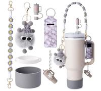 Stanley Cup Accessories Set I Water Bottle Handle Strap, Silicone Cup Boot, Lipstick Holder, Keychain Charms & Handle Charms,Straw Topper Accessories for Stanley Cups 40oz/30oz