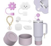 Stanley Cup Accessories Set,Includes 2pcs 0.4in Straw Covers, 1 Spill-Proof Stopper for 6-10mm straw, 1 Name ID LetterL Handle Charm, and 1 Silicone Boot，Fits Stanley 30&40 Oz Tumbler(L)